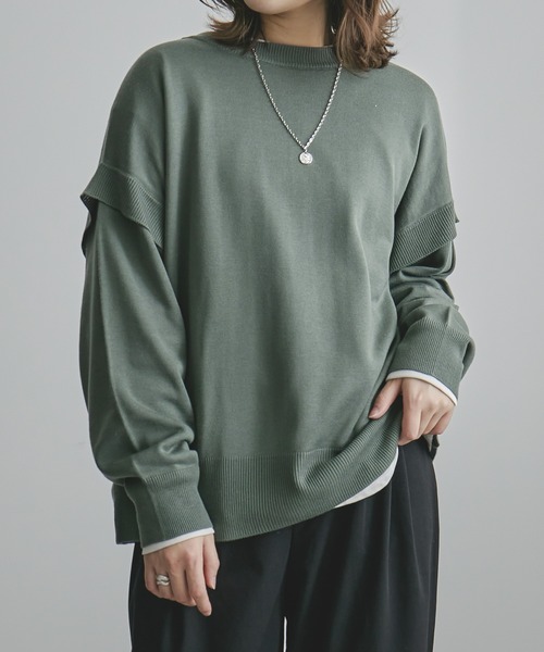 ニット セーター クロスコンビ ボウタイニット レディース Fashion Letter ニット セーター マルチWAYバックボタンニット