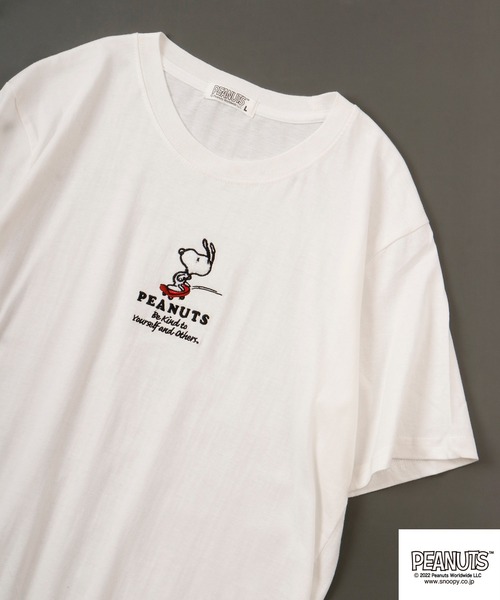 スヌーピー　Tシャツ　半袖　レディースL　デカサガラ刺繍　バックプリント♪　C PEANUTS tシャツ スヌーピー サガラ刺繍 半袖 Tシャツ