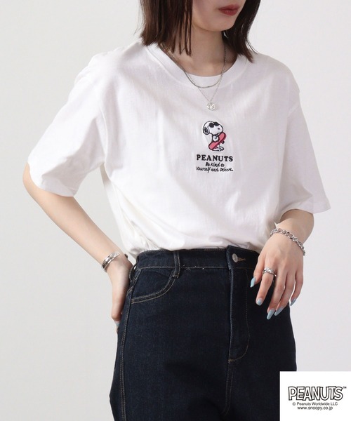 【SALE 10%OFF】 juicy ジューシー vintage snoopy ヴィンテージ スヌーピー さがら刺繍 Tシャツ 夏 レディース 半袖 おしゃれ 綿 PEANUTS tシャツ スヌーピー サガラ刺繍 半袖 Tシャツ