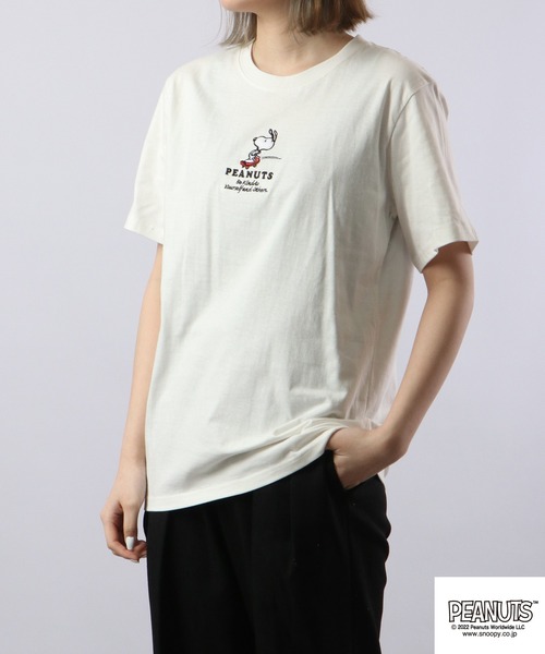 PEANUTS tシャツ スヌーピー サガラ刺繍 半袖 Tシャツ