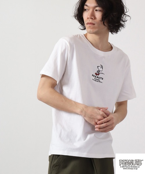 PEANUTS tシャツ スヌーピー サガラ刺繍 半袖 Tシャツ