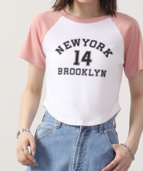 FUNALIVE tシャツ 韓国製 NEWYORKロゴプリント ラグラン クロップド丈 