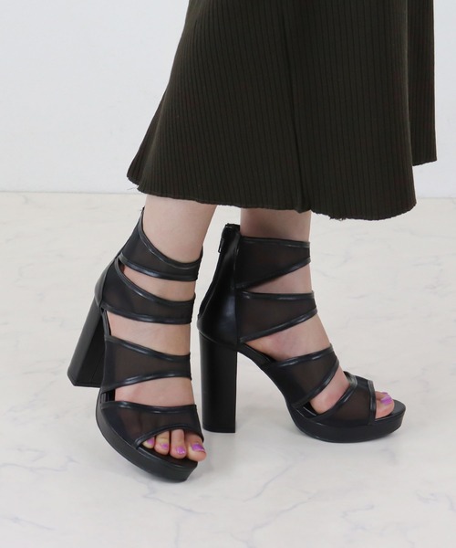サンダル 10cmヒール シアーブーツサンダル レディース