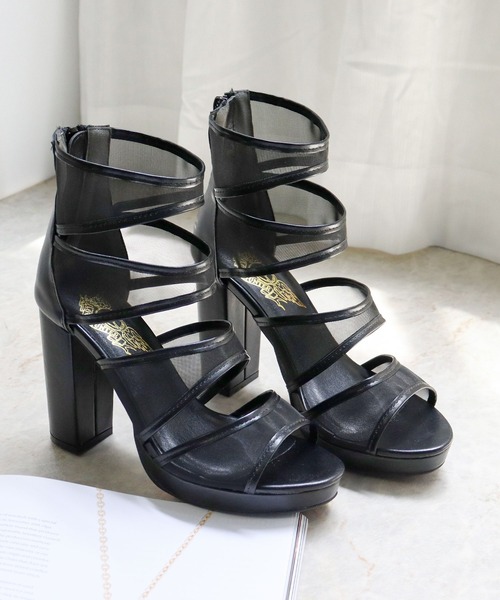 サンダル 10cmヒール シアーブーツサンダル レディース