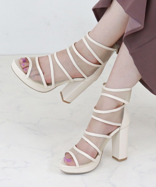 サンダル 10cmヒール シアーブーツサンダル レディース