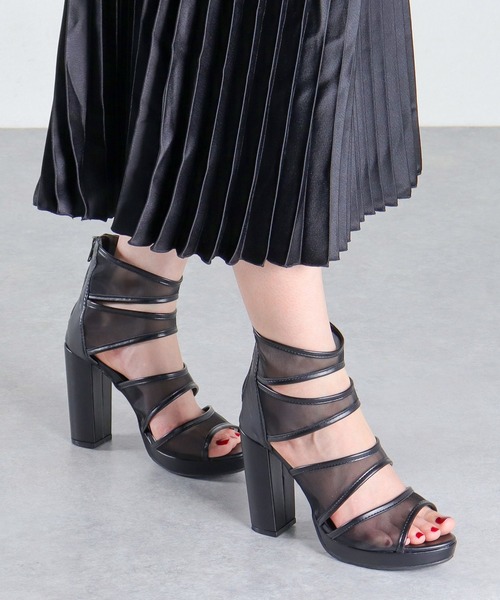サンダル 10cmヒール シアーブーツサンダル レディース