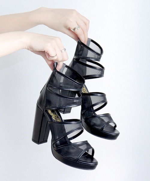 サンダル 10cmヒール シアーブーツサンダル レディース