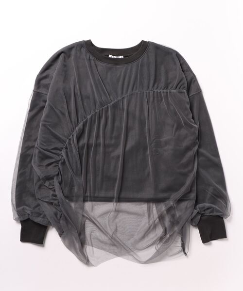 トレーナー スウェット Wrapping over チュールスウェット レディース Ezick トレーナー スウェット Wrapping over チュールスウェット