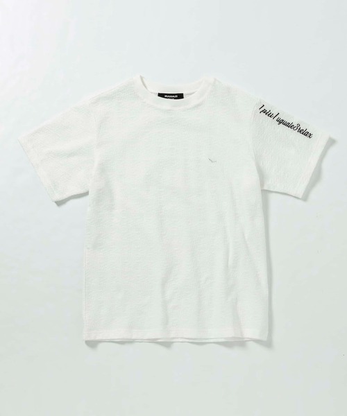 【シンプル】1PIU1UGUALE3 RELAX クレープニットロゴ半袖Tシャツ 1PIU1UGUALE3 RELAX - クレープニットロゴ半袖Tシャツ
