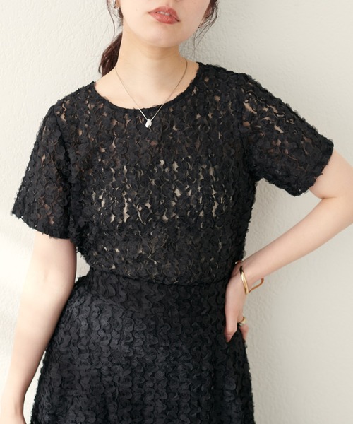 natural couture tシャツ Tシャツ フラワーチュールレースTOPS