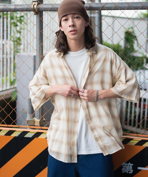 WEGO（ウィゴー） 七分袖 シャツ WEGO/チェックシアーガーゼシャツ