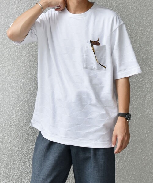 SHIPS any tシャツ any: ジオメリンクス ジャカード ポケット T