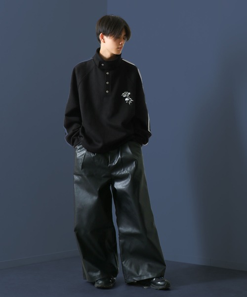 Nilway（ニルウェイ） トレーナー スウェット 薔薇 刺繍 ハーフボタン