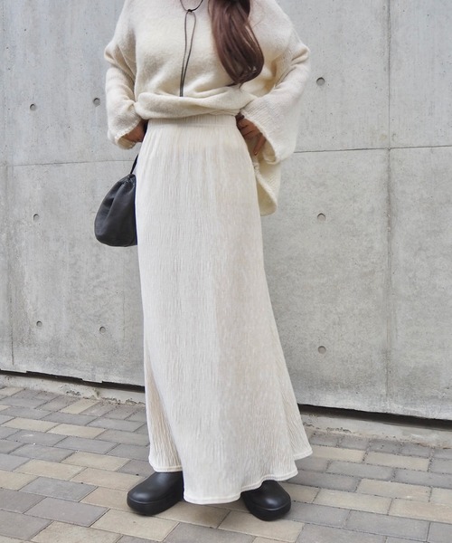 スカート pattern velor skirt /ベロア無地柄ロングスカート