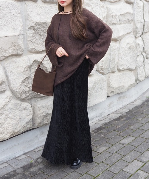スカート pattern velor skirt /ベロア無地柄ロングスカート