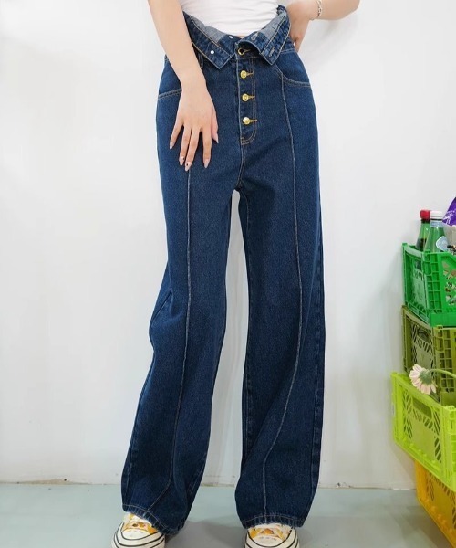 ハイウエストワイドデニムパンツ