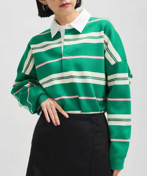Naptime ニットラガーシャツ(緑SIZE:L) ADAM ET ROPE' ニット セーター ラガーニットプルオーバー