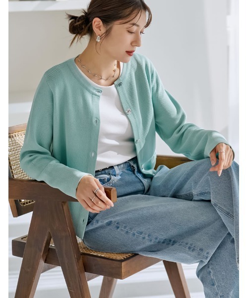 【美品】Rene♡春色カーディガン♡カメリアボタン Re:EDIT（リエディ） カーディガン 「新色追加」メタリックボタン