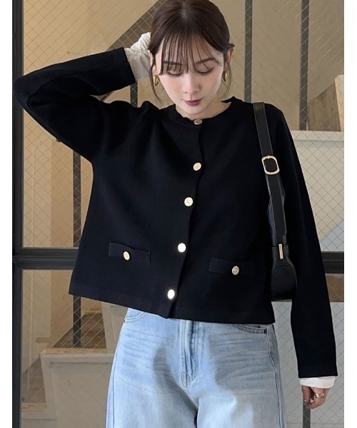カーディガン 「nachicoさんセレクト」「2025SS COLLECTION」メタリックボタンカーディガン レディース