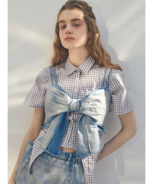 ブラウス シャツ CORSET LIKE GINGHAM CHECK SHIRTS／コルセットライクギンガムチェックシャツ レディース CALNAMUR ブラウス シャツ CORSET LIKE GINGHAM CHECK SHIRTS
