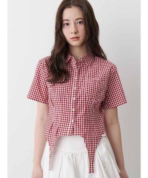 ブラウス シャツ CORSET LIKE GINGHAM CHECK SHIRTS／コルセットライクギンガムチェックシャツ レディース