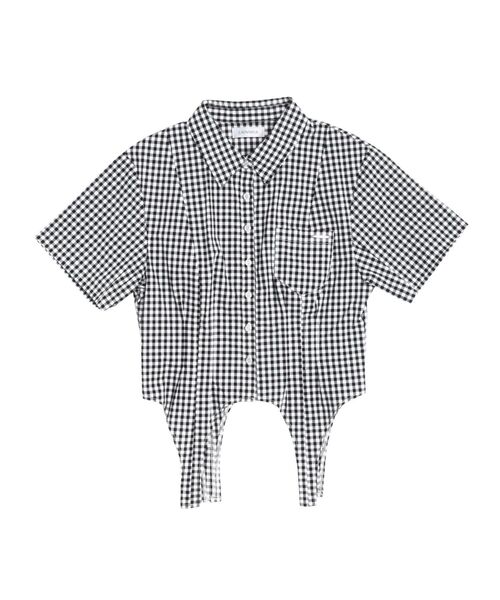チェックコルセットブラウス GU公式 | ギンガムチェックコルセットブラウス(半袖)YG+X(レディース)