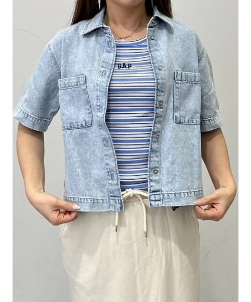 ブラウス シャツ ウルトラソフトデニム クロップド フロントタイシャツ レディース GAP ブラウス シャツ ウルトラソフトデニム クロップド フロント