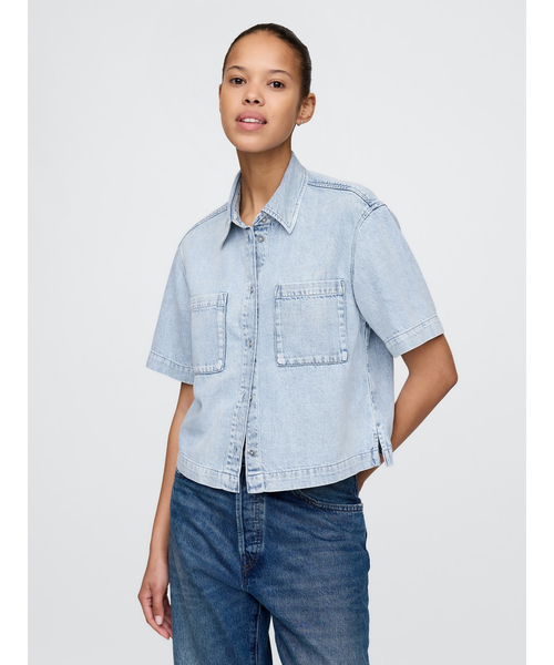 GAP ブラウス シャツ ウルトラソフト クロップド デニムシャツ
