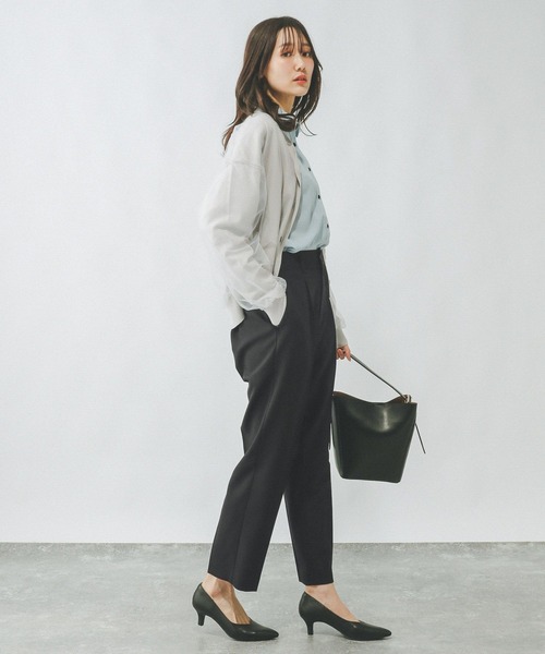 GLOBAL WORK パンツ お手入れラクラク/SET UPテーパードパンツ
