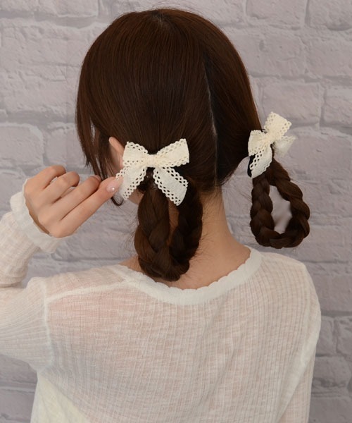 再販13【アイボリー】ナチュラルリボン♡ヘアゴム Mayree ヘアゴム 「float」ナチュラル レース リボン ヘアゴム「2個