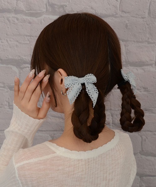 Mayree ヘアゴム 「float」ナチュラル レース リボン ヘアゴム「2個