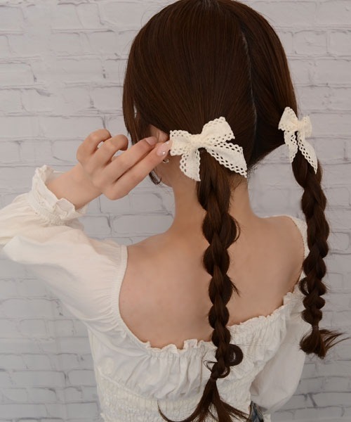 Mayree ヘアゴム 「float」ナチュラル レース リボン ヘアゴム「2個