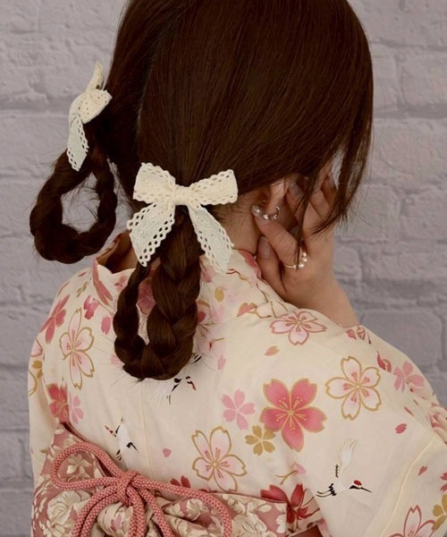 Mayree ヘアゴム 「float」ナチュラル レース リボン ヘアゴム「2個