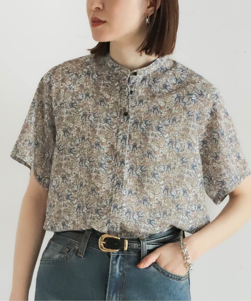ブラウス シャツ ミニペイズリーPT　スタンドネックブラウス レディース
