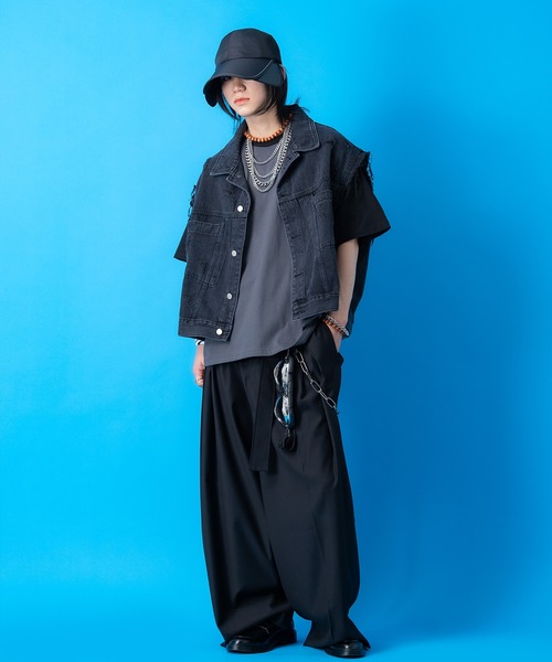 デニムジャケット gジャン a.p.o.v. ノースリーブクラッシュダメージ