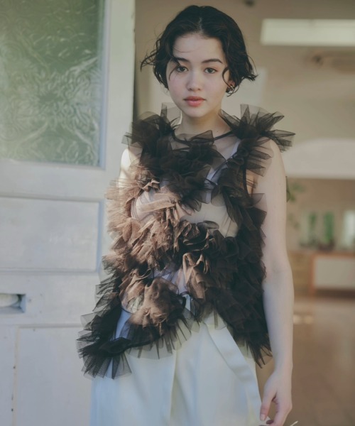 NOTRE emor ブラウス シャツ asymmetry tulle tops レディース