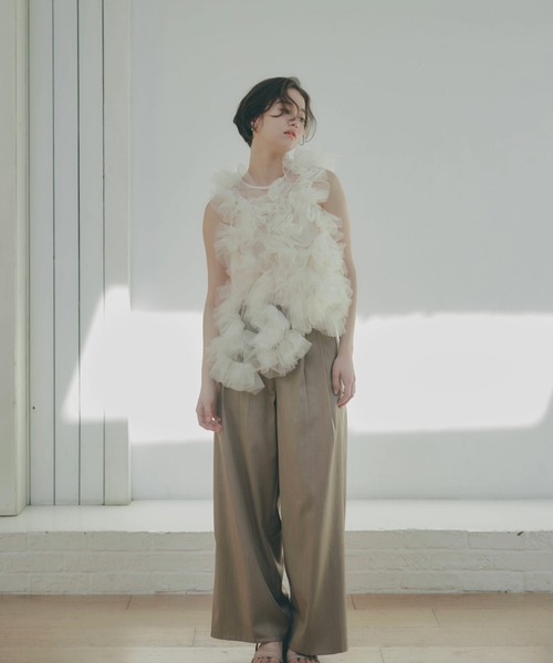 NOTRE emor ブラウス シャツ asymmetry tulle tops レディース
