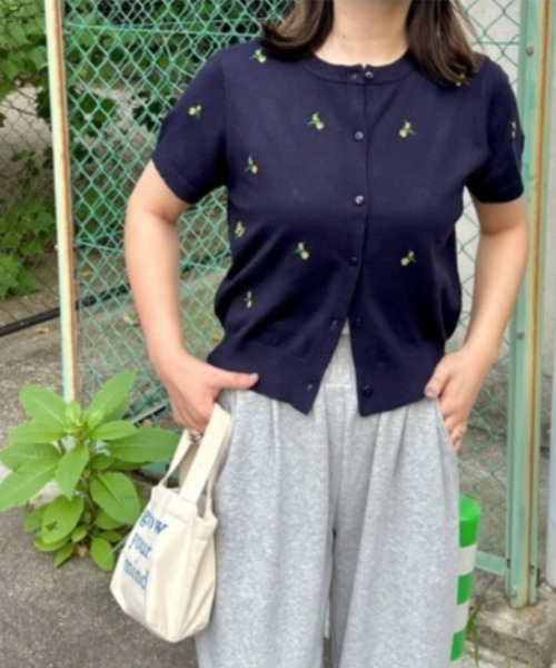sakishimatokyo カーディガン フラワー刺しゅう 半袖ニット