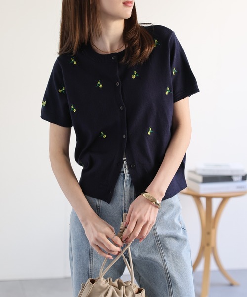 sakishimatokyo カーディガン フラワー刺しゅう ハーフスリーブ