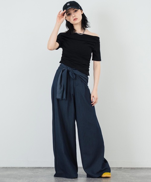 ANAP tシャツ ドレープネック アシンメトリー オフショル