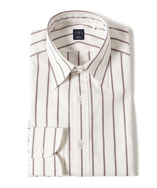 『BEAMS F』長袖シャツ／M／ワイドカラー／ストライプ／日本製 BEAMS F シャツ コットン ワイドストライプ レギュラーカラー