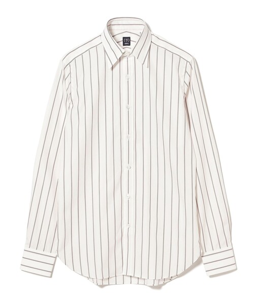 『BEAMS F』長袖シャツ／M／ワイドカラー／ストライプ／日本製 BEAMS F シャツ コットン ワイドストライプ レギュラーカラー