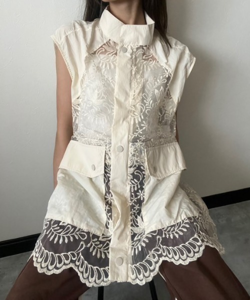 ベスト ジレ レース使いベスト レディース ベスト ジレ 刺繍レースシアーベスト レディース : ZOZOTOWN