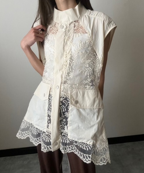 ベスト ジレ レース使いベスト レディース ベスト ジレ 刺繍レースシアーベスト レディース : ZOZOTOWN