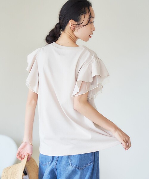 coen tシャツ チュールレイヤーフリルスリーブTシャツ
