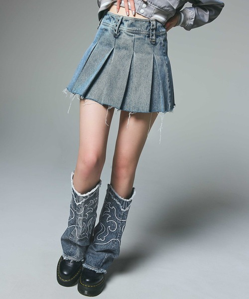 X-girl（エックスガール） レッグウォーマー EMBROIDERED DENIM LEG