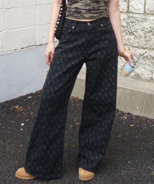 ACLENT（アクレント） パンツ ロゴプリントJ/Wワイドストレートパンツ