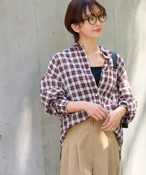ブラウス シャツ 「追加2 / 新色」コットンローンチェックオーバーサイズシャツ レディース JOURNAL STANDARD relume｜《追加2 / 新色》コットンローン
