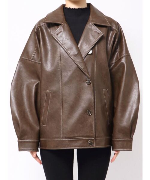 MURUA（ムルーア） ブルゾン アウター スタンドネックフェイクレザー