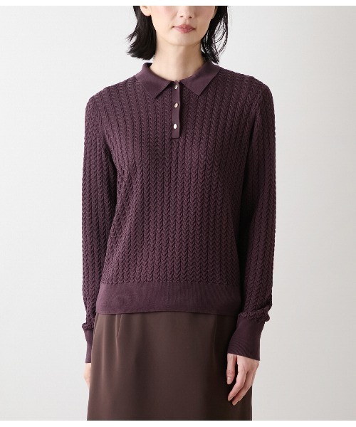 ニューヨーカー（NEWYORKER）/【手洗い可能】ケーブルニットポロシャツ NEWYORKER（ニューヨーカー） ニット セーター 「手洗い可能」ケーブル